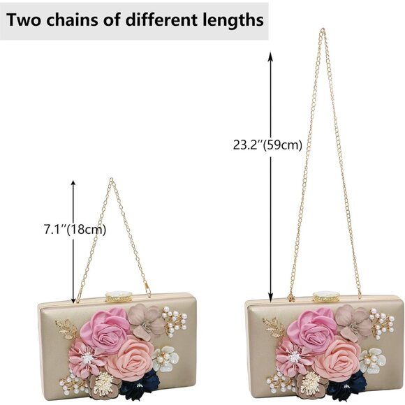 Women's Metal Leaves Flower Evening Bride Wedding Floral Clutch Bag - Picture 4 of 7